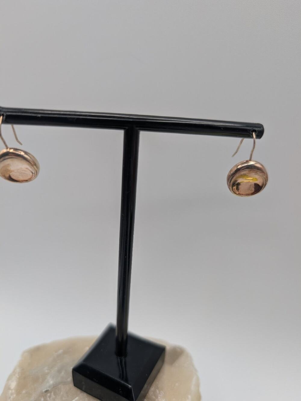 925 Sterling Silver Dome Drop Earrings Amber Color Hook Dangle 1.88g